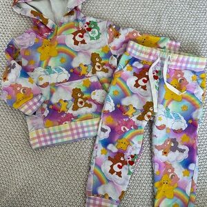 Kids Rainbow Care Bears Matching Hoodie & Jogger Set - Multicolor